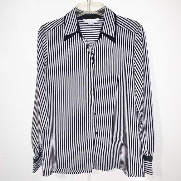 Women’s White & Black Striped Button Up Blouse Top - Size 8 - Picture 1 of 3